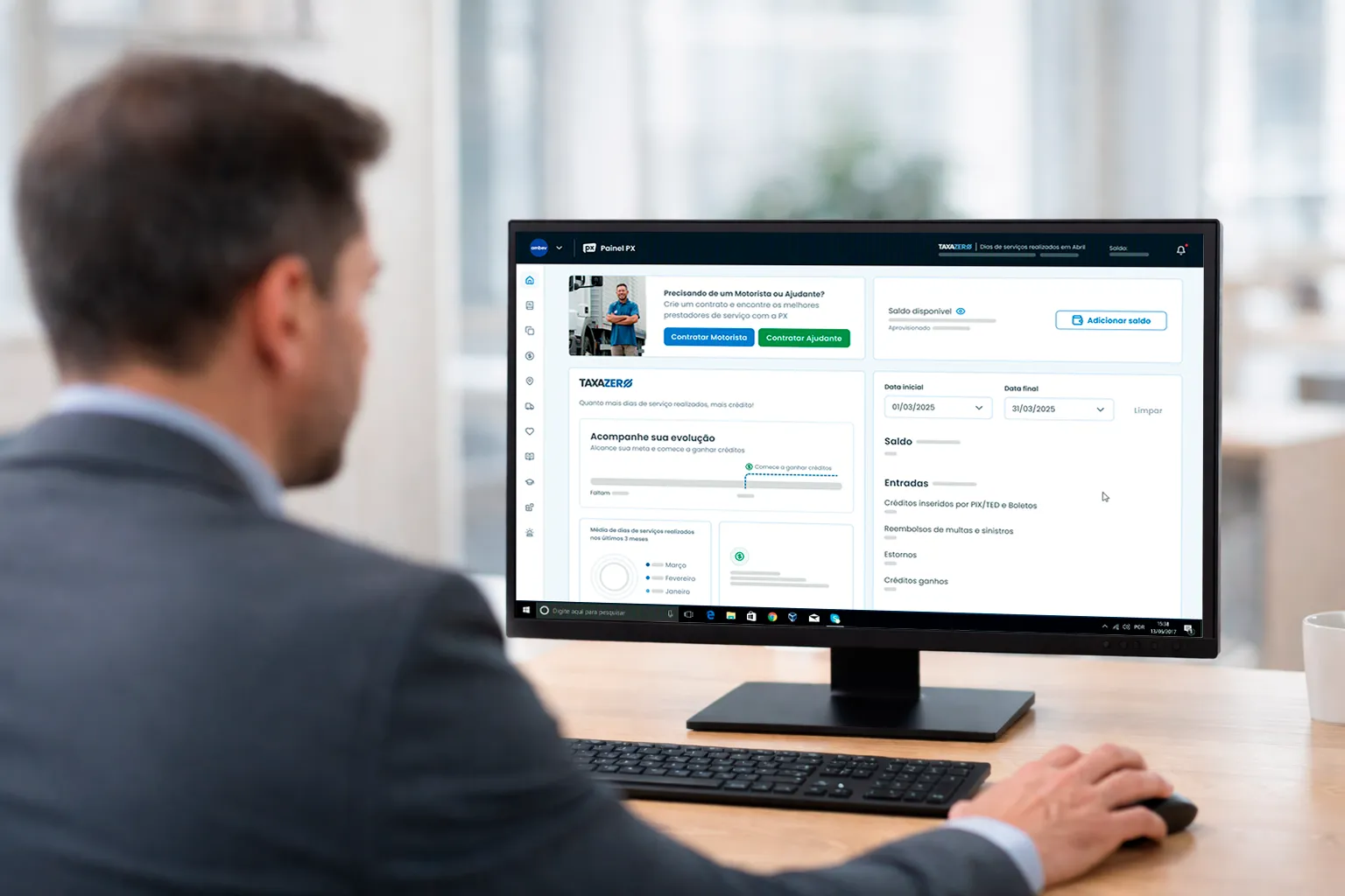 Gestor utilizando o portal Motorista PX